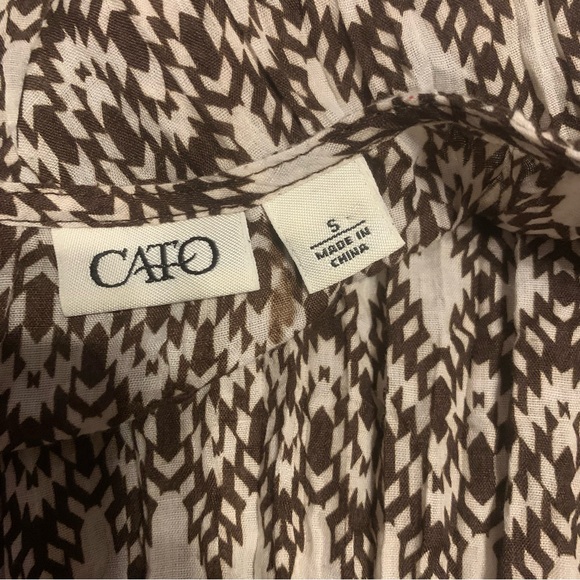 Cato Brown and White Boho‎ Crochet Trim Top Small Short Sleeve - Picture 3 of 6